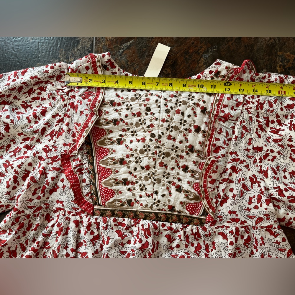 New women’s Calypso St Barth cotton quilt milkmaid boho flowy ruffle top. Large - Picture 14 of 16